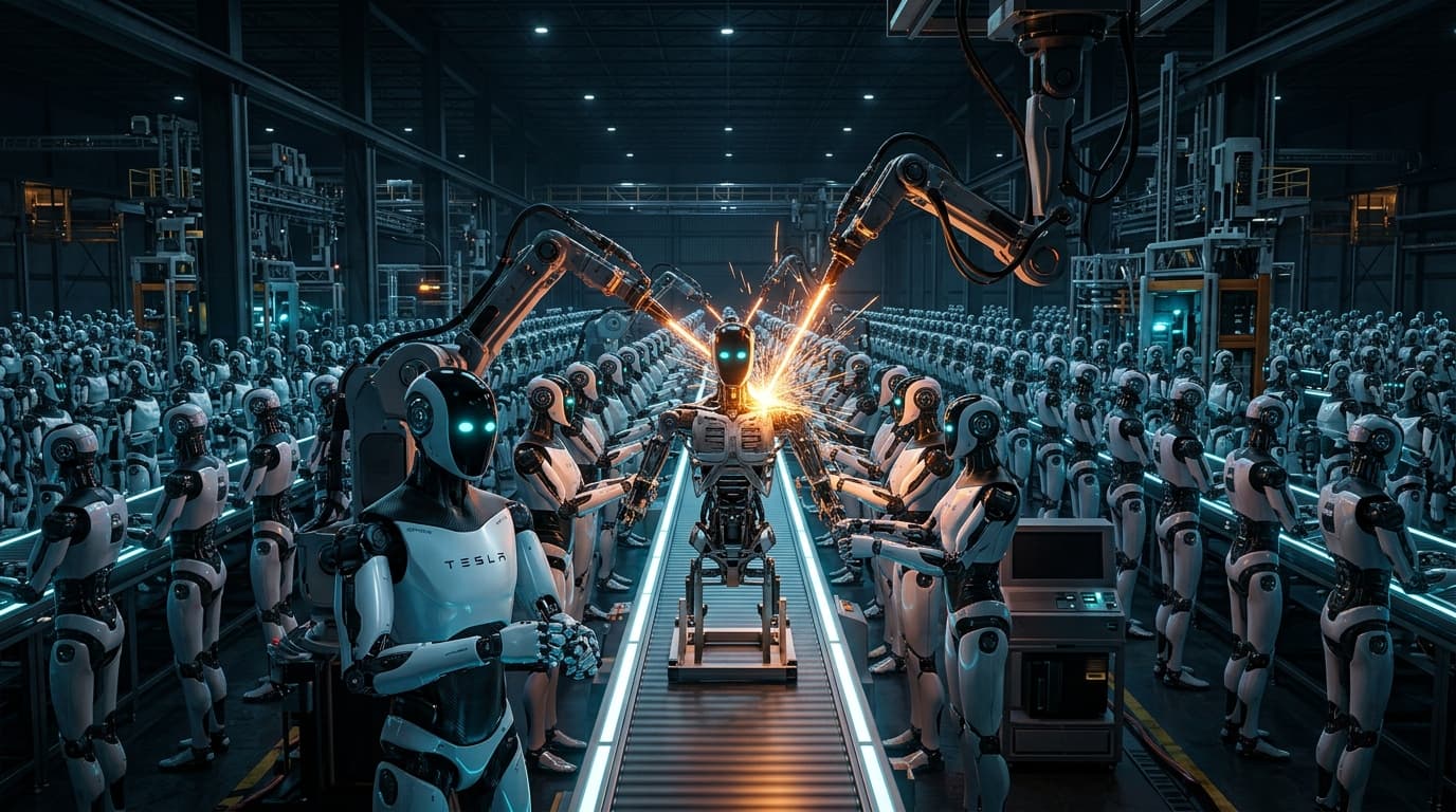 Dark Gigafactory: Thousands of Humanoid Robots Assembled