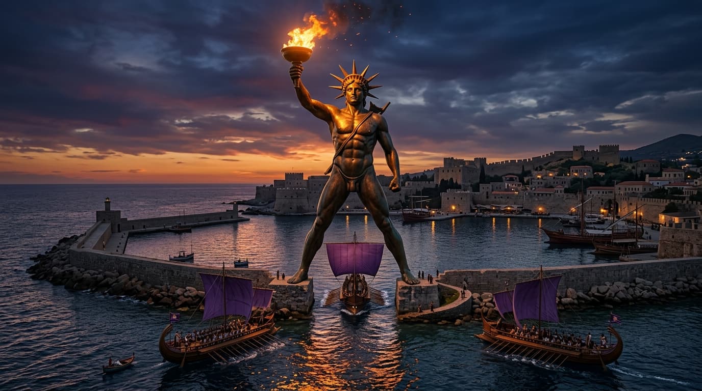 The Colossus of Rhodes: Bronze Guardian of the Harbor