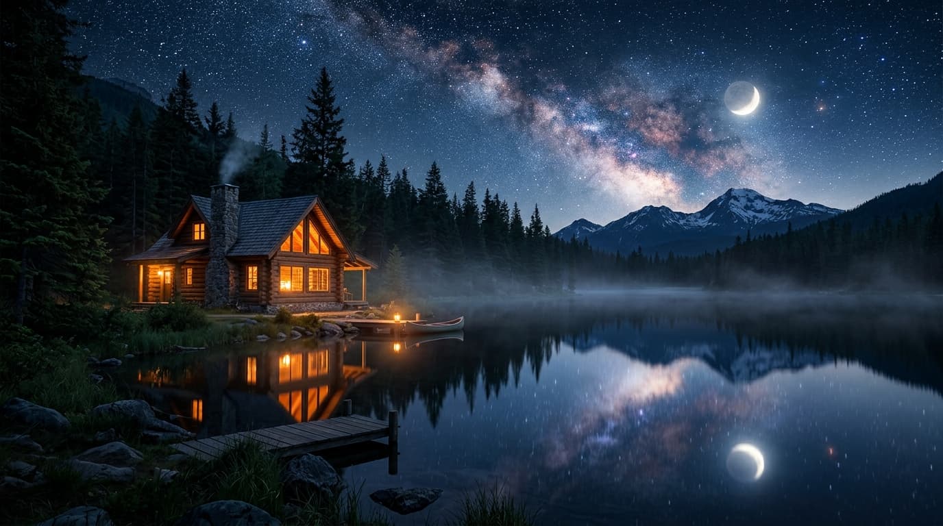 Autumn Thunder Over Still Waters: Cedar Log Cabin Fireplace